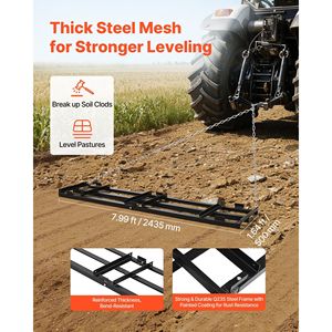 Erpice a Denti Pesante 96 x 20 Pollici, Larghezza Regolabile, Capacità di Carico 50 Libbre, per Livellamento Prato e Piazzamento Vialetti - Product Image 2