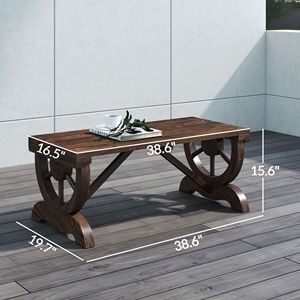 Banc de jardin en bois rustique de style campagnard pour 2 personnes, capacité de 550 lb, design roue de chariot, pour véranda, patio, jardin, parc - Product Image 3