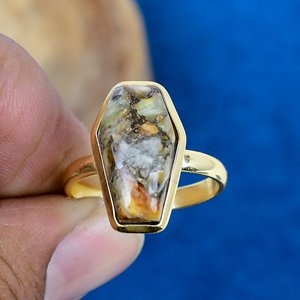 Bague en argent sterling 925 plaqué or 18 carats avec pierre précieuse œil de chat en cuivre naturel - Product Image 1