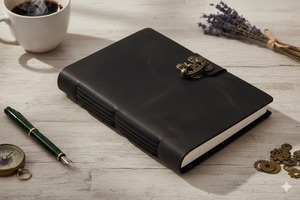 Handmade Brown Leather Hardcover Spiral Binding <b>Notepad</b> with Vintage Floral Embossed Design-Gift for Travel Journal & Sketchbook - Product Image 2