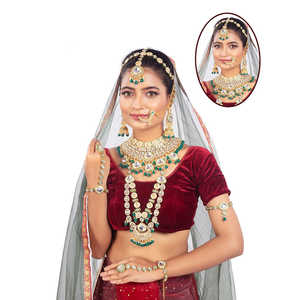 Gold Plated <b>Kundan</b> Stone & Beads Fine <b>Jewelry</b> Set 10581289GR Bridal Collection - Product Image 1