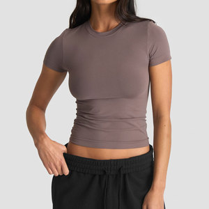 Camiseta Deportiva Personalizada de Fábrica, Corte Ajustado, Diseño Corto, para Mujer, Verano, Absorbe la Humedad, Ajuste Musculoso - Product Image 5