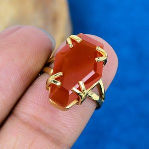 Handmade Coraline Gemstone Coffin Shape <b>Ring</b> 18k Gold Micron Over 925 Sterling <b>Silver</b> - Product Image 3