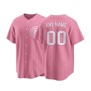 Maillot de baseball personnalisé à rayures bleues, col en V, manches courtes, impression sublimée, respirant, séchage rapide, maille, uniforme unisexe - Product Image 5