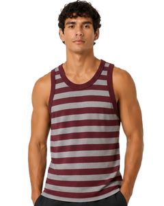 <b>Maroon</b> Gray Striped Men Cotton Tank <b>Top</b> Sleeveless Vest Casual Summer Gym Fitness Shirt Breathable Loose Fit Streetwear Tank <b>Top</b> - Product Image 1