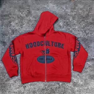 2026 New Fashion <b>Zip</b>-<b>Up</b> <b>Hoodie</b> Men's <b>Black</b> 100% Cotton Printed Sleeve Hip Hop Sweatshirt Autumn Casual Oversized Breathable - Product Image 5