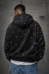Sweat-shirt à capuche noir pour homme avec strass, design étoile scintillante personnalisé, décontracté, ample, surdimensionné, vente en gros OEM - Product Image 3