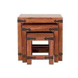 Juego de mesa de centro moderna con taburetes, muebles de madera para sala de estar que ahorran espacio, juego de 3 piezas - Product Image 4