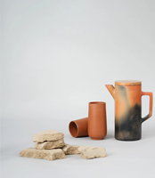 Pichet en terre cuite naturelle fait main, double cuisson, avec poignée et couvercle en bois, écologique, recyclable, capacité 1L