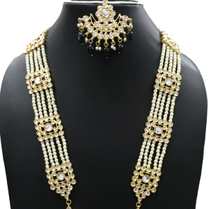 Indian Stylish Layered Pearl Rani Haar Long Kundan Necklace Jewellery Set Wedding Engagement Party <b>Gift</b> Antique Gold Plated - Product Image 3