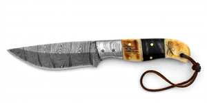 Cuchillo hecho a mano con hoja de acero de Damasco y mango de hueso de camello, tipo Drop Point, para uso general. - Product Image 5