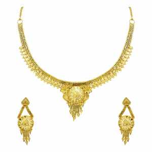 Collares chapados en oro de 14K, 18K, 24K al por mayor con diseño floral tradicional y conjunto de pendientes colgantes a juego. - Product Image 4