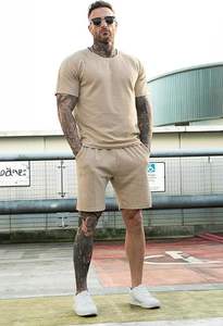 Men Summer 2 Piece Breathable 100% Cotton Casual Shorts <b>Sets</b> Slim Fit Distressed Embroidery - Product Image 2