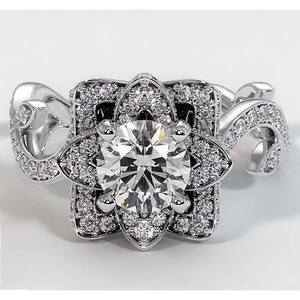 Bague en or blanc avec diamant naturel cultivé en laboratoire, motif fleur de lotus, 2,50 carats, sertissage à 4 griffes - Product Image 1