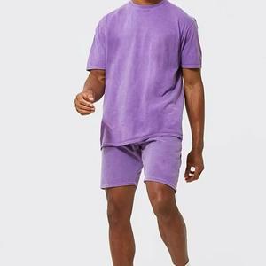 Ensemble décontracté deux pièces pour homme en coton lavé, coupe ample, col rond, respirant, léger, avec short à cordon de serrage - Product Image 3