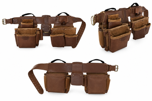 Premium Leather <b>Tool</b> <b>Belt</b> Multi Pocket Carpenter Pouch Adjustable Utility Waist <b>Belt</b> for Construction Work - Product Image 2