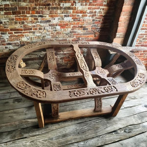 Juego de Mesa de Comedor Extensible de Madera Maciza con Sillas, Forma Ovalada, Diseño Industrial, Muebles de Comedor con Detalles Tallados - Product Image 5