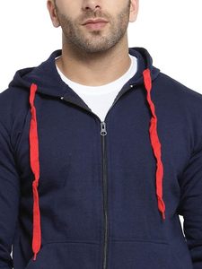 Custom Mens Zip <b>Up</b> Hoodie Streetwear Wholesale Blank Hooded Sweatshirt Cotton Fleece Two Tone Drawstring Cardigan Jacket - Product Image 6