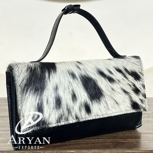 New Hot Selling Designer Genuine Cowhide Leather Clutch Purse Pouch <b>Wallet</b> Black Hair on Hide Leather <b>Wallets</b> Gift for Women's - Product Image 1