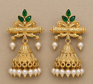 Boucles d'oreilles pendantes Jhumka indiennes bohèmes en argent oxydé plaqué or pour femmes, avec assurance commerciale, vente en gros, fournisseur direct d'usine - Product Image 1
