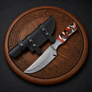 Couteau de chasse artisanal en acier Damas avec manche en résine et étui en cuir, lame fixe, couteau de survie pour le camping et le bushcraft, OEM - Product Image 6