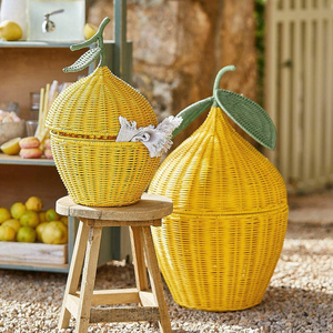 Top Selected Handmade Lemon Storage Basket Natural Rattan Woven Toy Basket Set <b>With</b> <b>Lid</b> Suitable for Nursery & Kids Room - Product Image 3