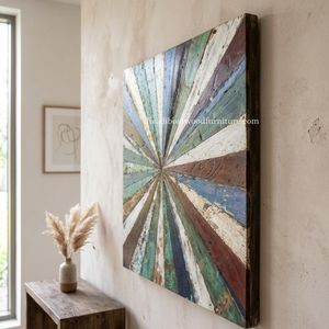 DIVADI Mosaico Decorativo de Pared con Forma Cuadrada de Madera de Barco Reciclada, Estilo Art Deco Náutico, 5 cm de Grosor, Diseño de Sol - Product Image 4