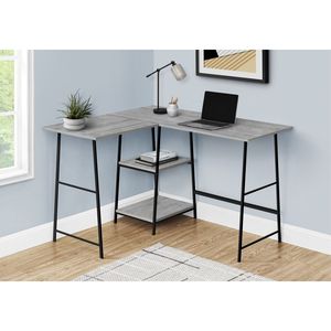 Scrivania per Computer da Ufficio Contemporanea Mod 48''L a Forma di L con Ripiani Angolari, Laminato Grigio, Metallo Nero, Adatta per Laptop - Product Image 5