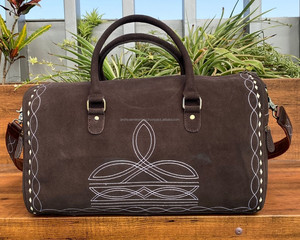 Usine en gros Design à la mode en cuir repoussé à la main grande capacité sac de voyage personnalisé en cuir de vache véritable unisexe sacs de sport - Product Image 2