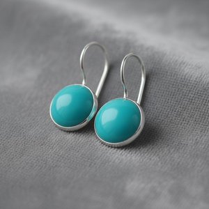 Pendientes de Turquesa Natural Sleeping Beauty, Plata de Ley 925, Chapados en Oro de 14K, Elegantes y Delicados, Joyería de Diciembre - Product Image 4