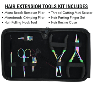 Kit de herramientas premium para extensiones de cabello Rainbow con pinzas de microperlas de acero inoxidable, tijeras de corte y pinza para dedos - Product Image 2