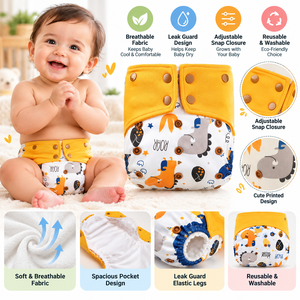 Pañal de bolsillo reutilizable y lavable para bebé |   Pañal de Tela Todo en Uno |   Tela Transpirable |   Cierre a Presión Ajustable |   Diseño a prueba de fugas - Product Image 3