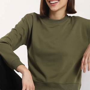 Sudadera de Cuello Redondo para Mujer, Color Verde Oliva Sólido, 100% Algodón Tejido, Estilo Casual para Otoño, Corte Regular, Manga Larga - Product Image 5
