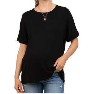 Casual Slim Skinny Fit Black Color Crew Neck Maternity T-Shirt With Customized Logo Ladies Pregnancy Shirts Breathable Wholesale - Product Image 1
