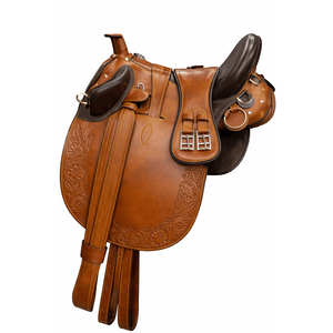 Premium Genuine <b>Leather</b> Australian Stock Saddle Wholesale <b>Tooled</b> Brown Endurance Trail Riding Saddle Equestrian Horn Saddles - Product Image 2