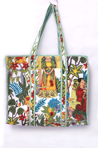 Bolso Tote Acolchado, Bolso Tote de Algodón Hecho a Mano, Bolso con Estampado Artístico Boho, Bolso de Viaje Grande, Bolso de Hombro Acolchado Floral - Product Image 5