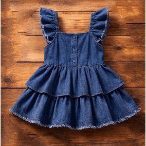 Vestido de Mezclilla con Volantes y Lazo para Bebé Niña - Product Image 6