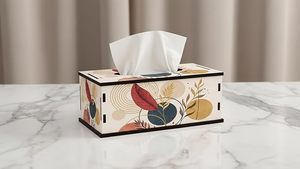 Decorative Modern Square Wooden <b>Tissue</b> Box Cover Floral Leaf <b>Pattern</b> Holder Napkin Case for Home Living Room - Product Image 1
