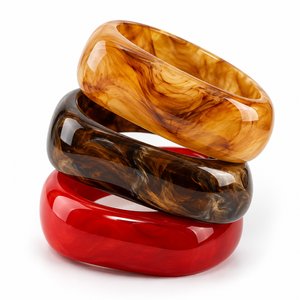 Ensemble de 3 bracelets en résine faits à la main, effet marbre écaille de tortue, bijoux épais, vente en gros OEM ODM - Product Image 5