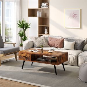 Rectangular Retro Coffee <b>Table</b> with Drawer and Storage Shelf - Product Image 4