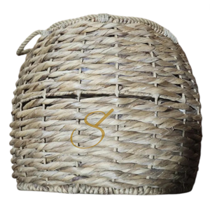 Vintage Natural Water Hyacinth Basket storage wire <b>framed</b> rope handle - Product Image 2