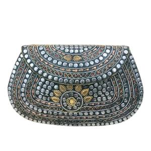 Handcrafted metal purse <b>bag</b> Clutch Beaded and Stone-Studded Design Perfect for Weddings Parties and <b>Festive</b> Occasions - Product Image 1