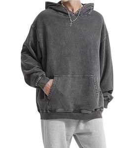 Sudadera con capucha unisex personalizada de algodón orgánico, estilo vintage, oversize, con efecto desgastado, lavado ácido, corte regular, con cremallera, anti-bolitas - Product Image 3