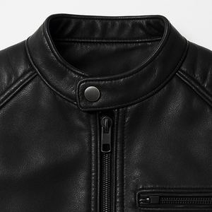Men's PU Motorcycle Jacket <b>Turtleneck</b> Collar Zipper Closure Solid <b>Black</b> Regular Fit Winter Casual Dyed - Product Image 2