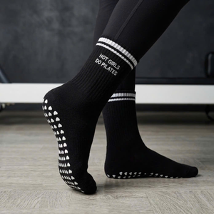 Custom Logo <b>Hot</b> Girls Do Pilates Ankle <b>Socks</b> Anti-Slip Grip Black White Text Embroidery for Yoga Pilates Women - Product Image 3