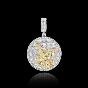 Joyería Hip Hop, Estilo Iced Out, Diamantes VVS, Chapado en Dos Tonos, Plata de Ley, Medalla con Colgante del Arcángel San Miguel. - Product Image 3