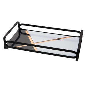 Rectangular <b>Mirrored</b> Storage <b>Tray</b> Black Frame Gold Accent Minimalist Design Table Use Neatening Storage <b>Trays</b> Single Tier - Product Image 1