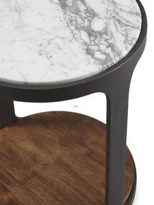 Table basse moderne avec plateau en marbre, étagère en bois et structure en métal, meubles de salon - Product Image 1