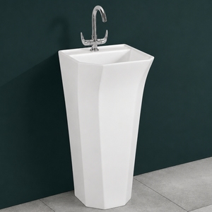 Lavabo de Pedestal Rectangular Audi de una Pieza, Blanco Brillante, Montado en el Suelo, con Grifo Monomando, Escurridor Contemporáneo para Lavado de Manos - Product Image 3