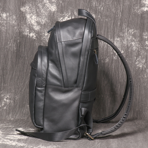 Custom HQ black Leather Laptop Backpack Men Women Genuine Cowhide Business Travel Backpack with Trolley Strap 2026 - Product Image 4